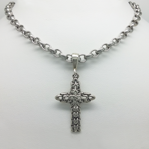 Cross Openwork in Silver Aged Rolo Link