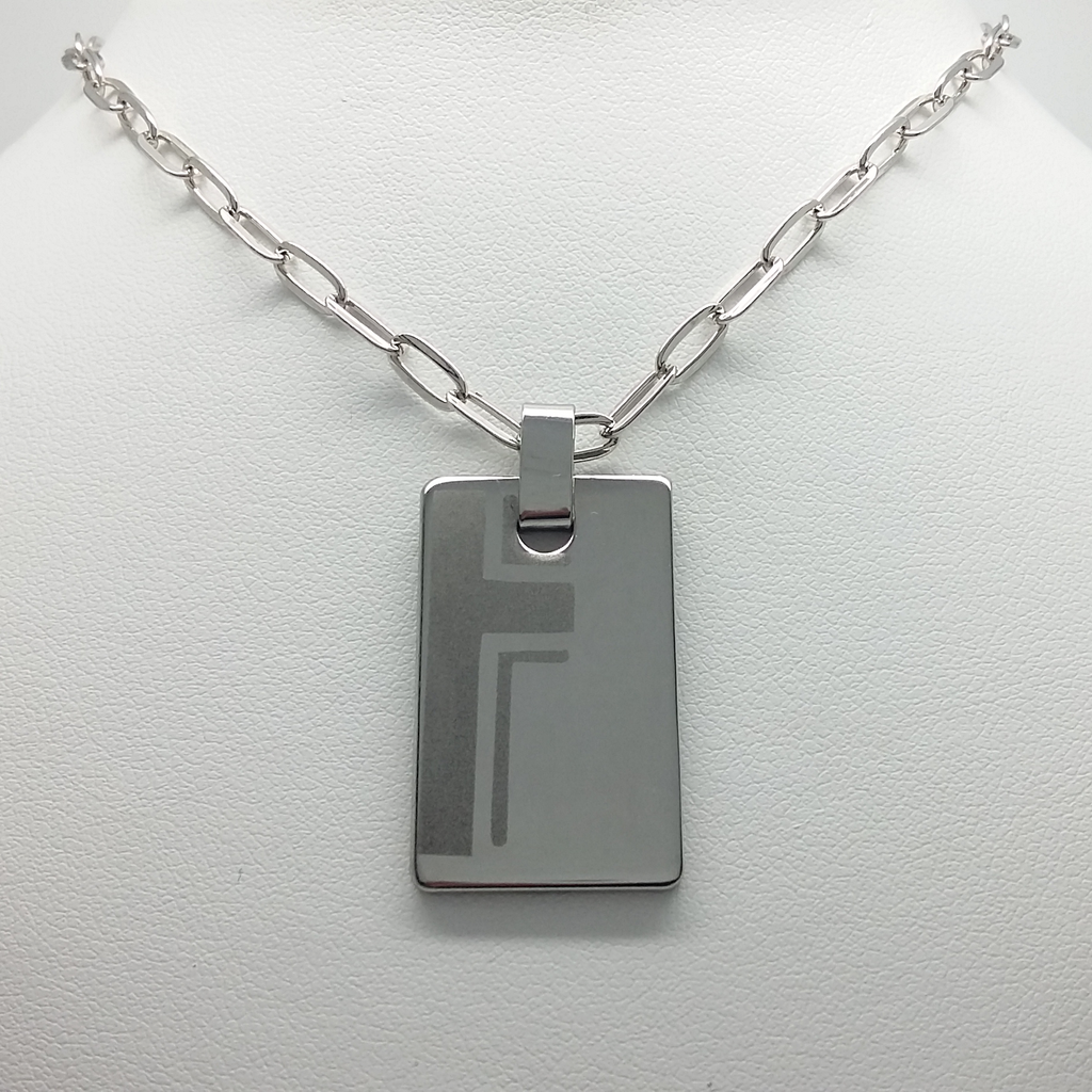 Rectangular Medal in Stainless Steel with Half Cross Link Chain
