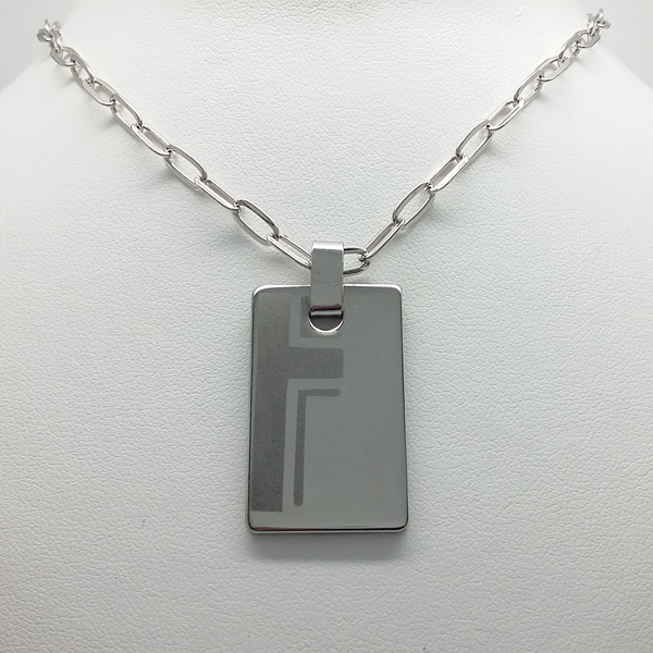 Rectangular Medal in Stainless Steel with Half Cross Link Chain