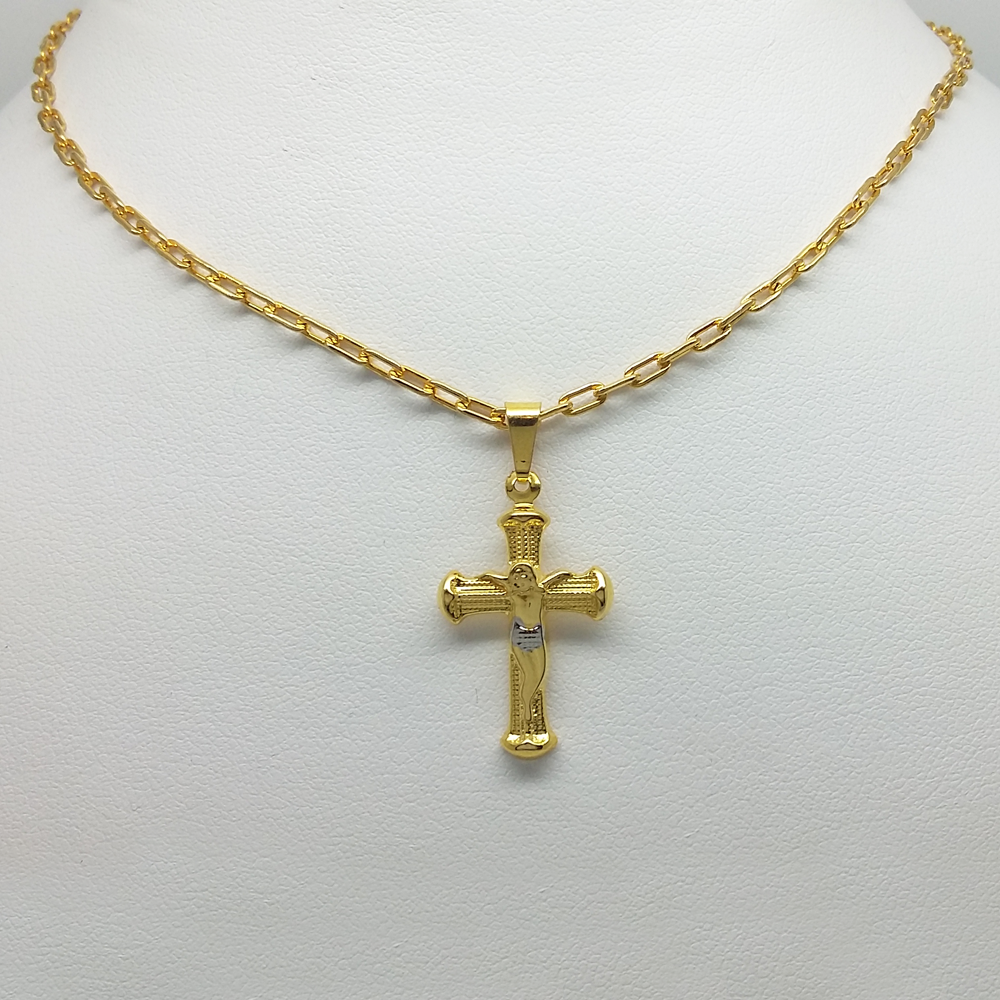 Jesus Pendant in Yellow Gold Filled & Silver Enamel Link Chain