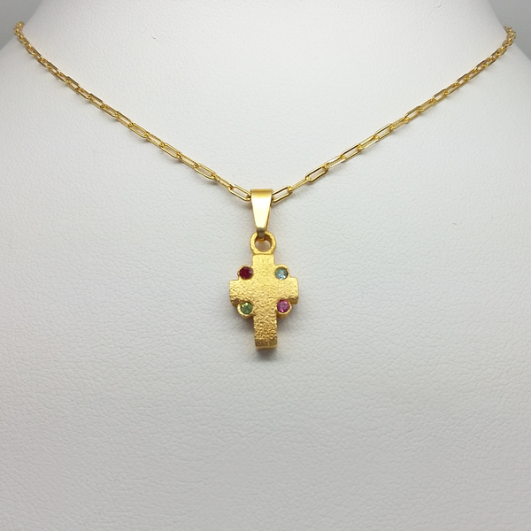 Cross in Yellow Gold Filled with Gemstones Link Chain