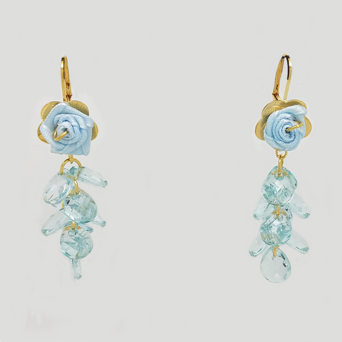 Dangle Earrings in Yellow Gold Filled with Ligth Blue Rose