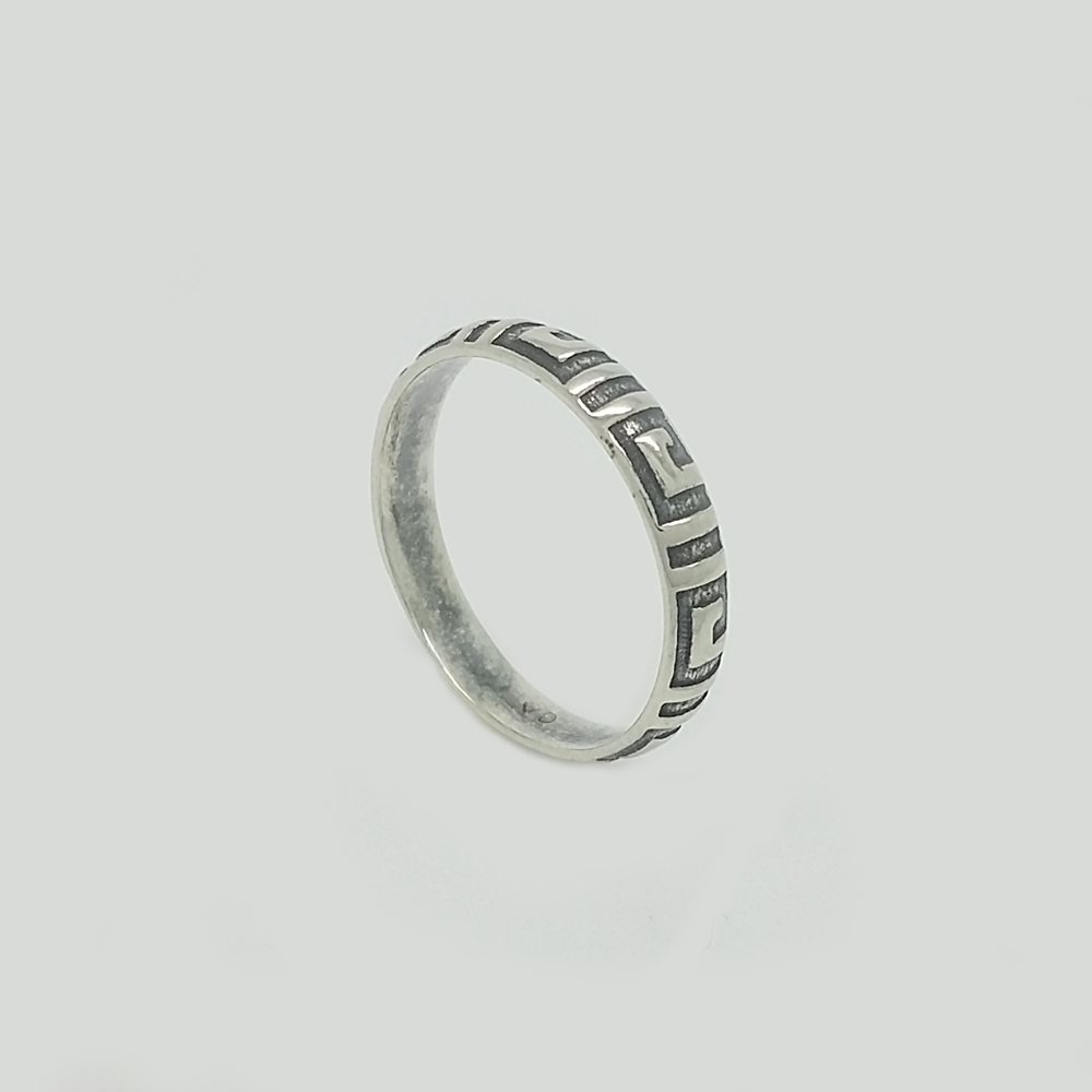 Band in Aged Silver Graved Greek Details