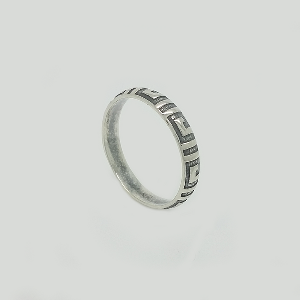 Band in Aged Silver Graved Greek Details
