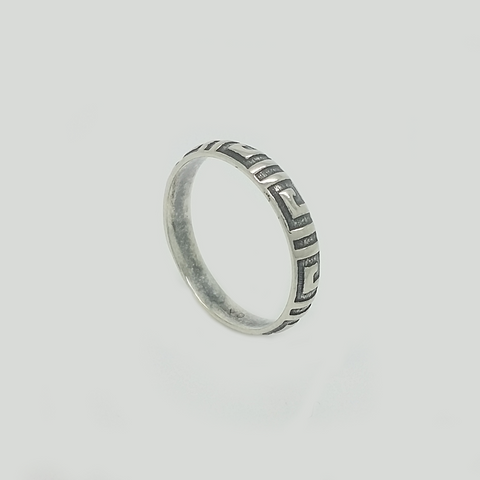 Band in Aged Silver Graved Greek Details