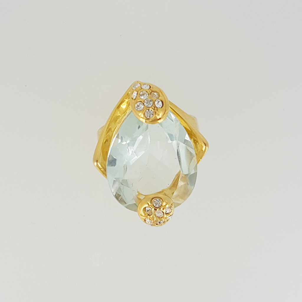 Ring in Yellow Gold Filled with Drop Crystal & Gemstones