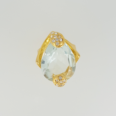 Ring in Yellow Gold Filled with Drop Crystal & Gemstones