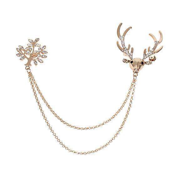 Deer Collar Pin in Gold Filled with Gemstones