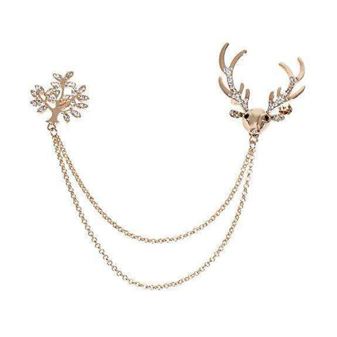 Deer Collar Pin in Gold Filled with Gemstones
