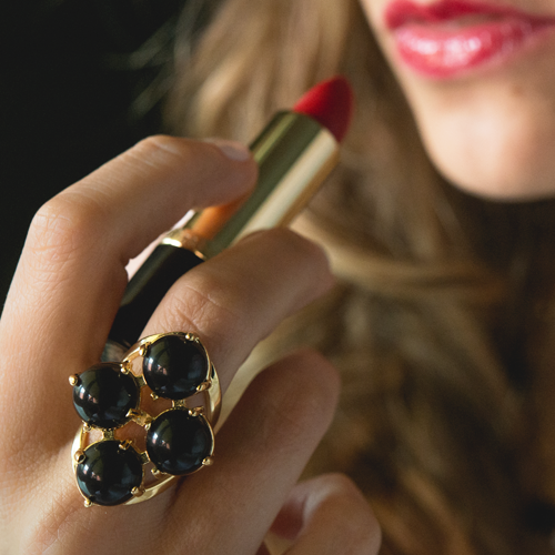 Ring in Yellow Gold Filled with Black Onyx Gemstone
