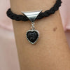 Braided Bracelet Heart in White Gold Filled with Druzy Pendant