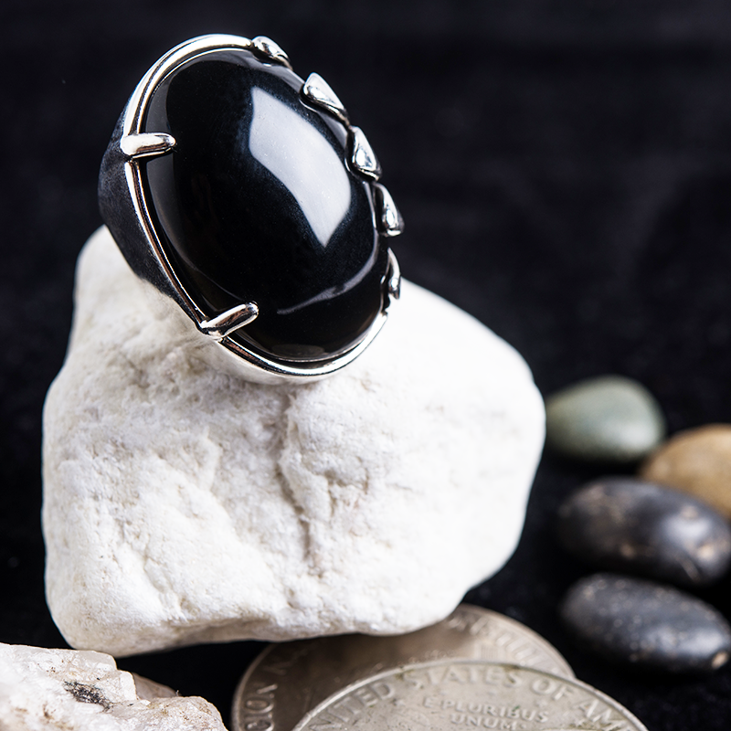 Black Ring in White Gold Filled with Onyx Gemstone