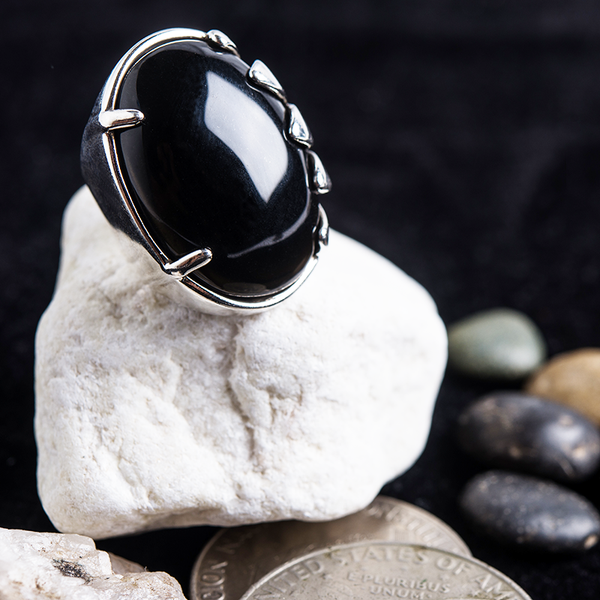 Black Ring in White Gold Filled with Onyx Gemstone