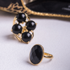 Black Onyx Gemstone Ring in Yellow Gold Filled