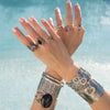 Chain Big Black Gemstones 14k White Gold Filled Bracelet