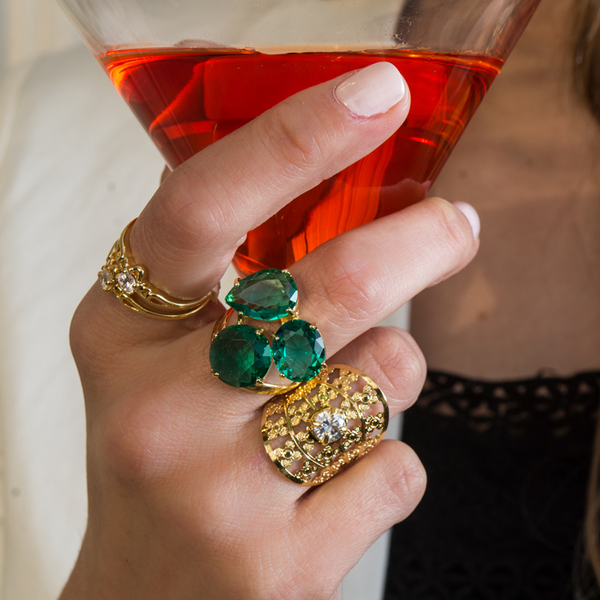 Green Zircon Ring in Yellow Gold Filled