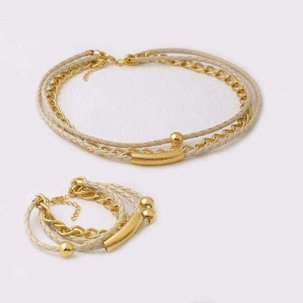 Set Choker & Bracelet in Leather and Plated Gold Filled