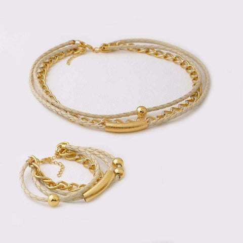 Set Choker & Bracelet in Leather and Plated Gold Filled