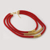 Set Choker & Bracelet in Red Leather and Plated Gold Filled