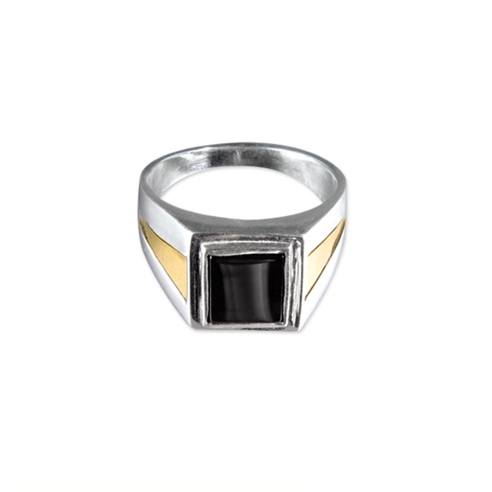 Ring in Duble Plate Square Black Gemstone