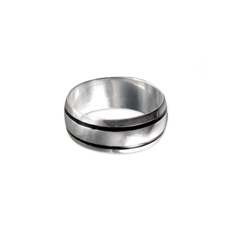 Band Ring in Silver 925 with Black Enamel