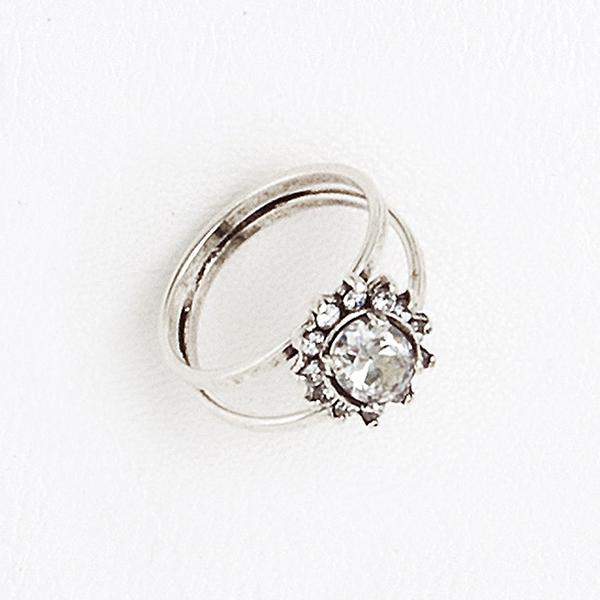 Ring in Aged White Gold Filled Oval Crystal & Gemstones