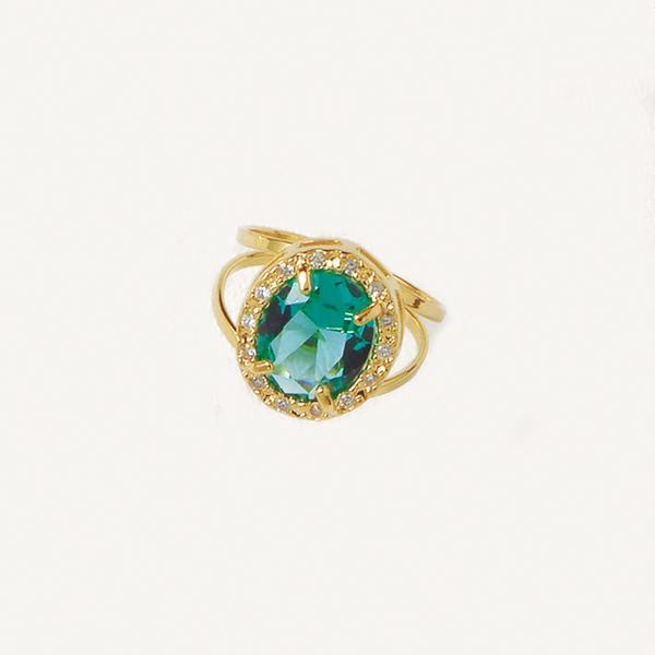 Oval Zircon Ring in Yellow Gold Filled