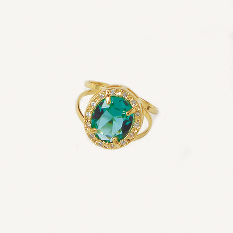 Oval Zircon Ring in Yellow Gold Filled