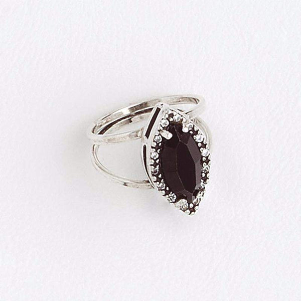 Oval Black Zircon Clear Gemstones 14Kt Aged White Gold Filled Ring