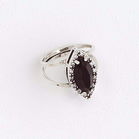 Oval Black Zircon Clear Gemstones 14Kt Aged White Gold Filled Ring