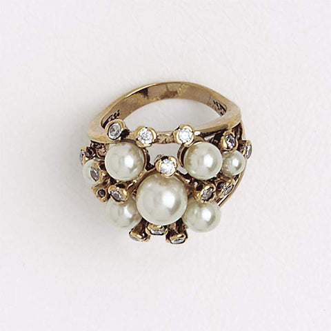 Clear Gemstones & Pearls 14K Aged Yellow Gold Filled Ring