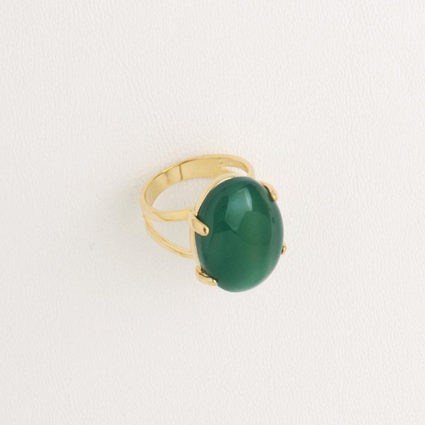 Green Agate Gemstone Ring in Yellow Gold Filled