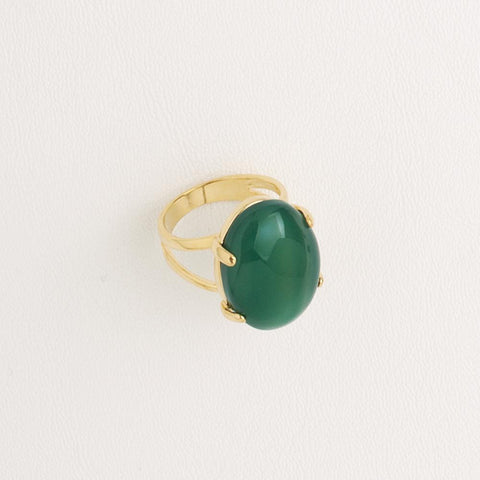 Green Agate Gemstone Ring in Yellow Gold Filled