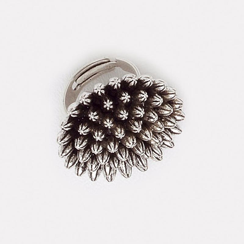 Sea Urchin Ring in Aged White Gold Filled Sizable