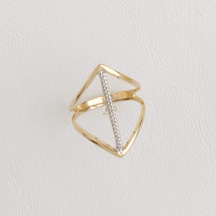 Rhombus Ring Cut Out in Yellow Gold Filled with Silver Enamel