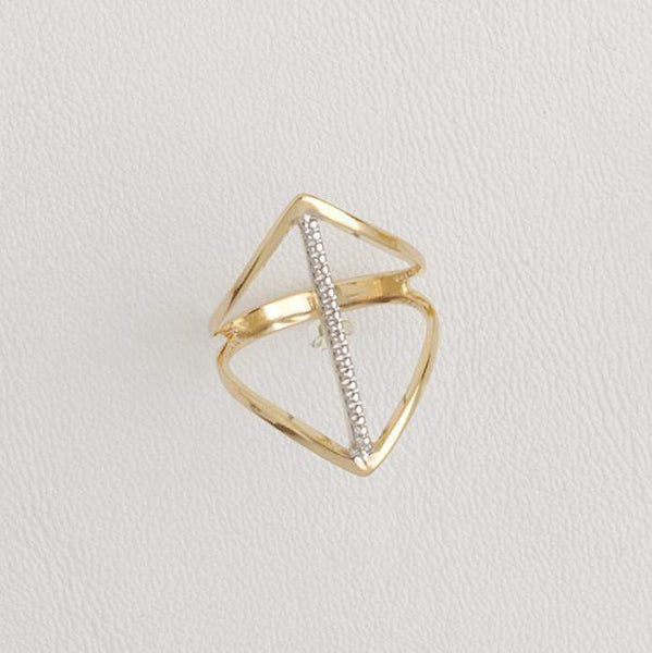 Rhombus Ring Cut Out in Yellow Gold Filled with Silver Enamel