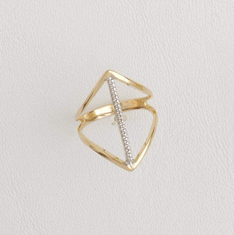 Rhombus Ring Cut Out in Yellow Gold Filled with Silver Enamel