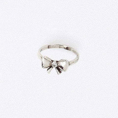 Bow Midi Ring in Aged White Gold Filled with Gemstone