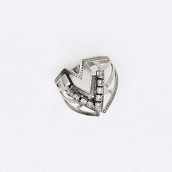 V Ring in Aged White Filled with Gemstones
