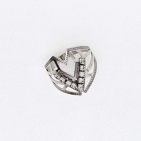 V Ring in Aged White Filled with Gemstones