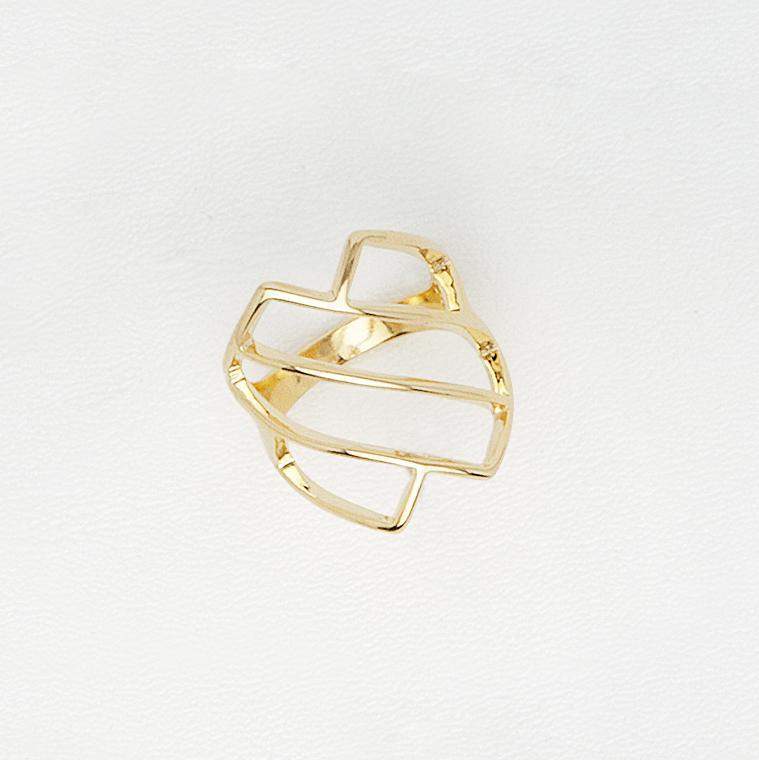Diagonal Lines Cut Out Ring in Yellow Gold Filled