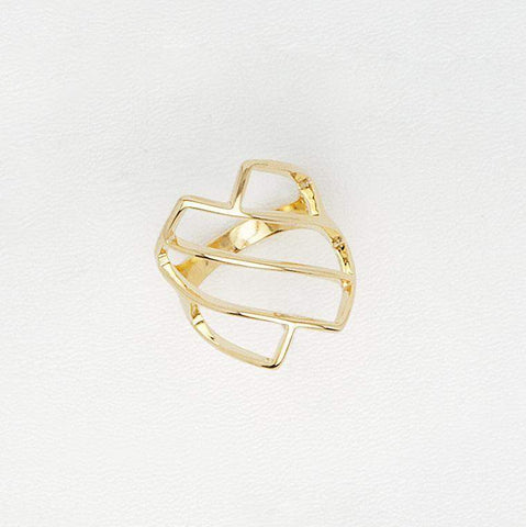 Diagonal Lines Cut Out Ring in Yellow Gold Filled