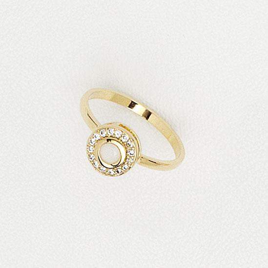 Ring in Yellow Gold Filled Circle Top with Gemstones & White Enamel