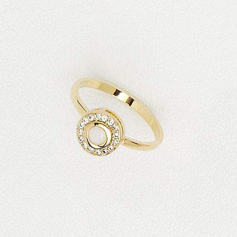 Ring in Yellow Gold Filled Circle Top with Gemstones & White Enamel
