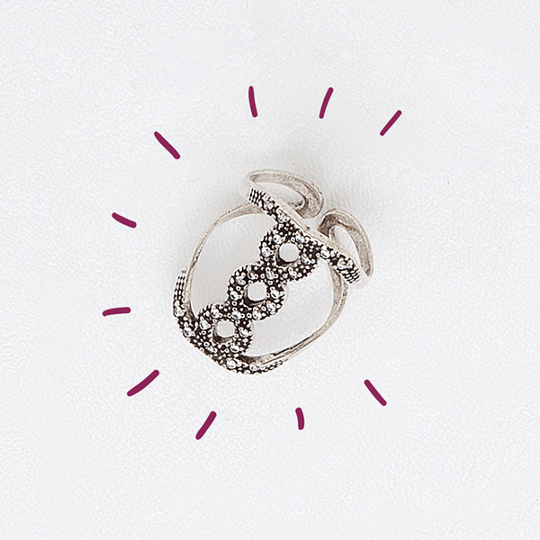 Open Ring in Aged White Gold Filled with Gemstones