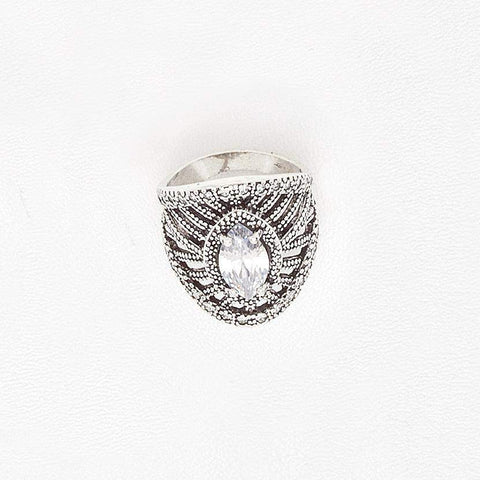 Ring in Aged White Gold Filled with Cubic Gemstones