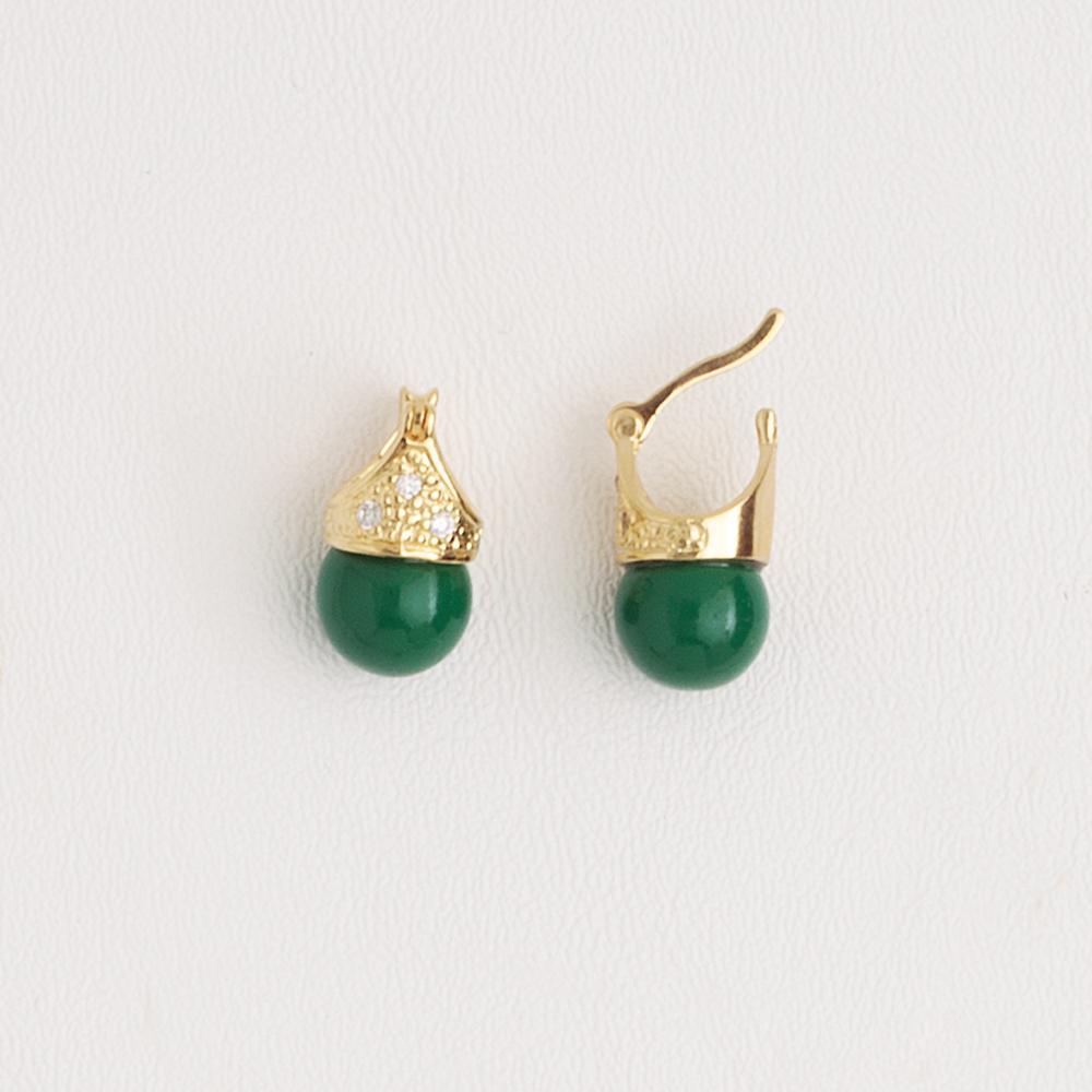 Lady Di Style Earrings in Yellow Gold Filled Green Gemstone