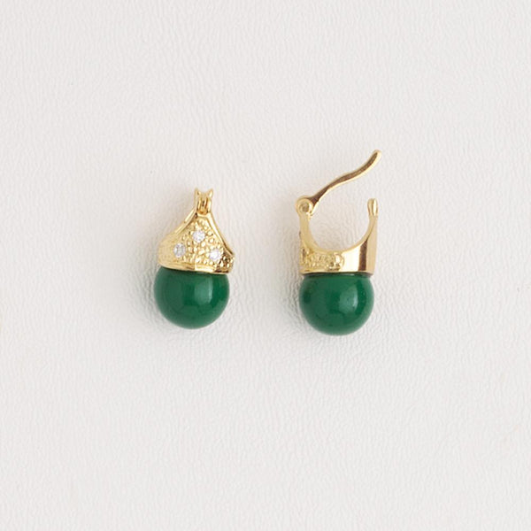 Lady Di Style Earrings in Yellow Gold Filled Green Gemstone