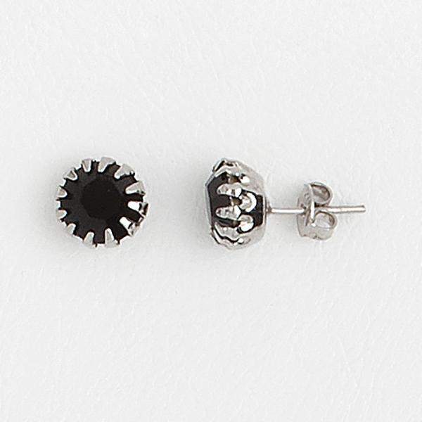 Black Stud Earrings in Aged White Gold Filled