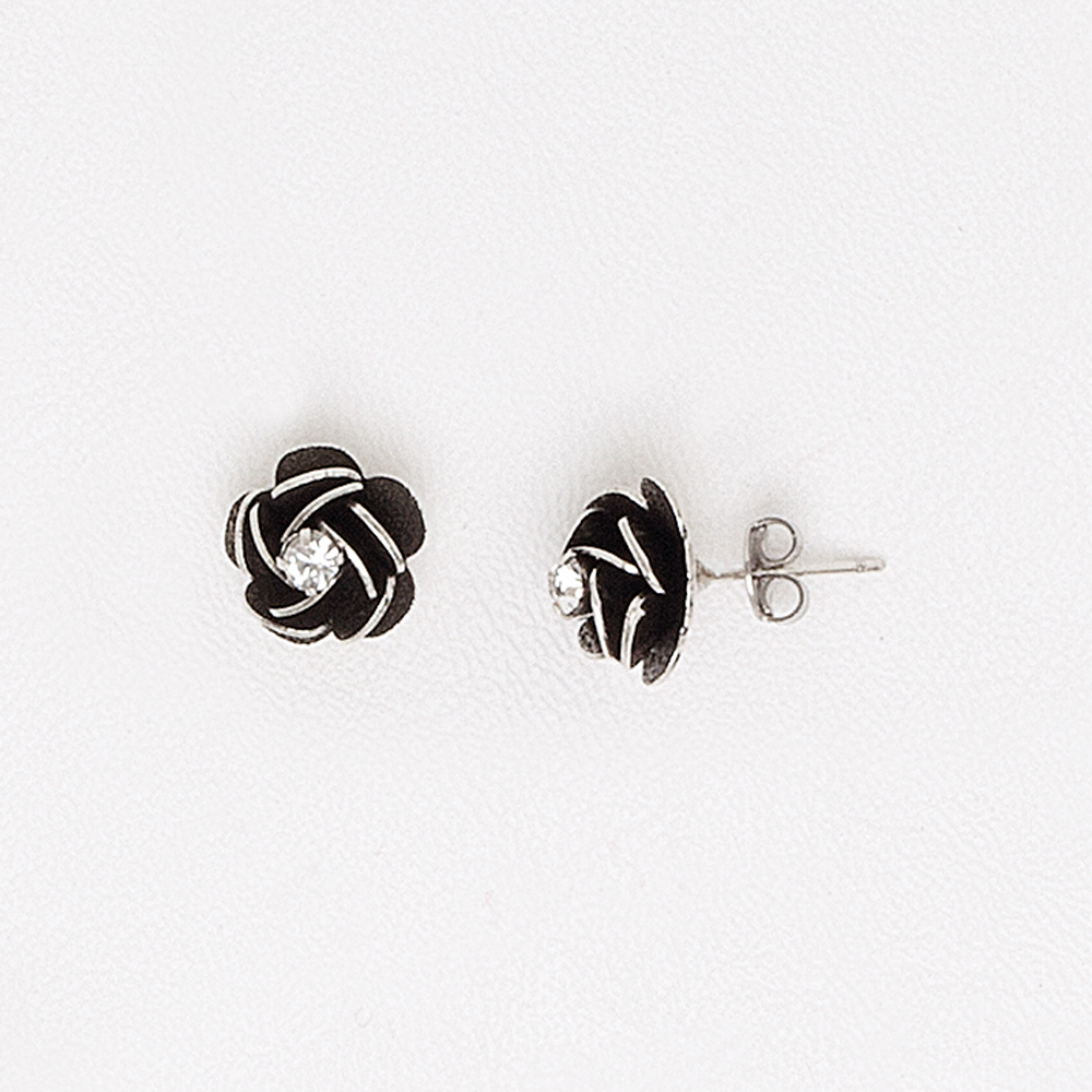 Rose Earrings in White Gold Filled with Gemstones